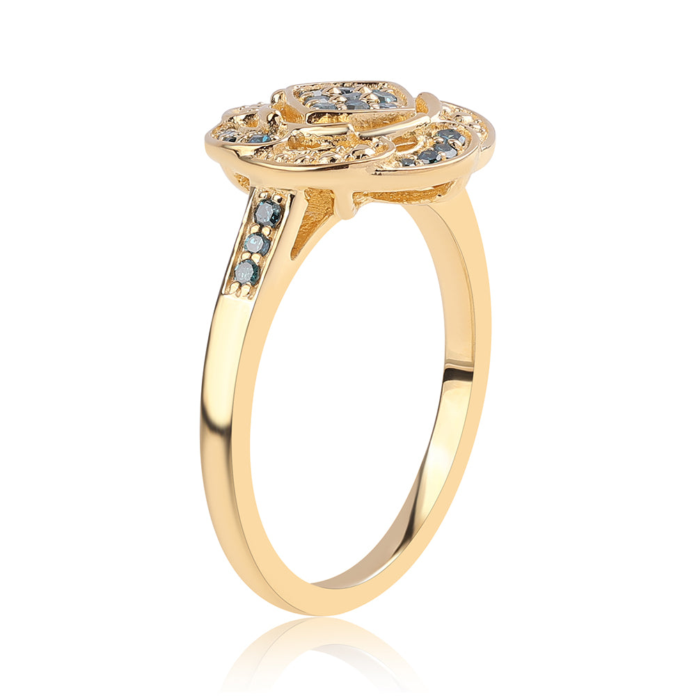 Inel din Argint 925 Placat cu Aur ( 3.86 grame ) cu Diamant Albastru 0.27 Carate 2 