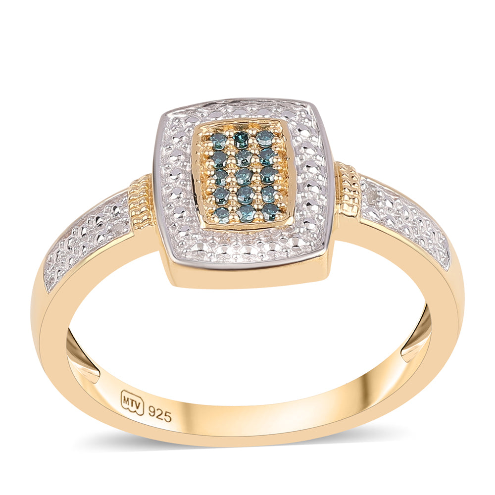 Inel din Argint 925 Placat cu Aur ( 3.73 grame ) cu Diamant Albastru și Topaz Alb 0.09 Carate 1 