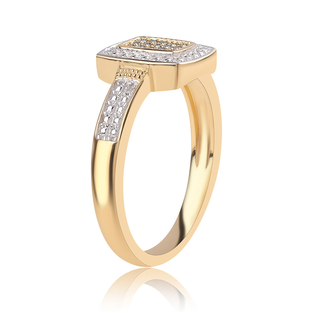 Inel din Argint 925 Placat cu Aur ( 3.73 grame ) cu Diamant Albastru și Topaz Alb 0.09 Carate 2 