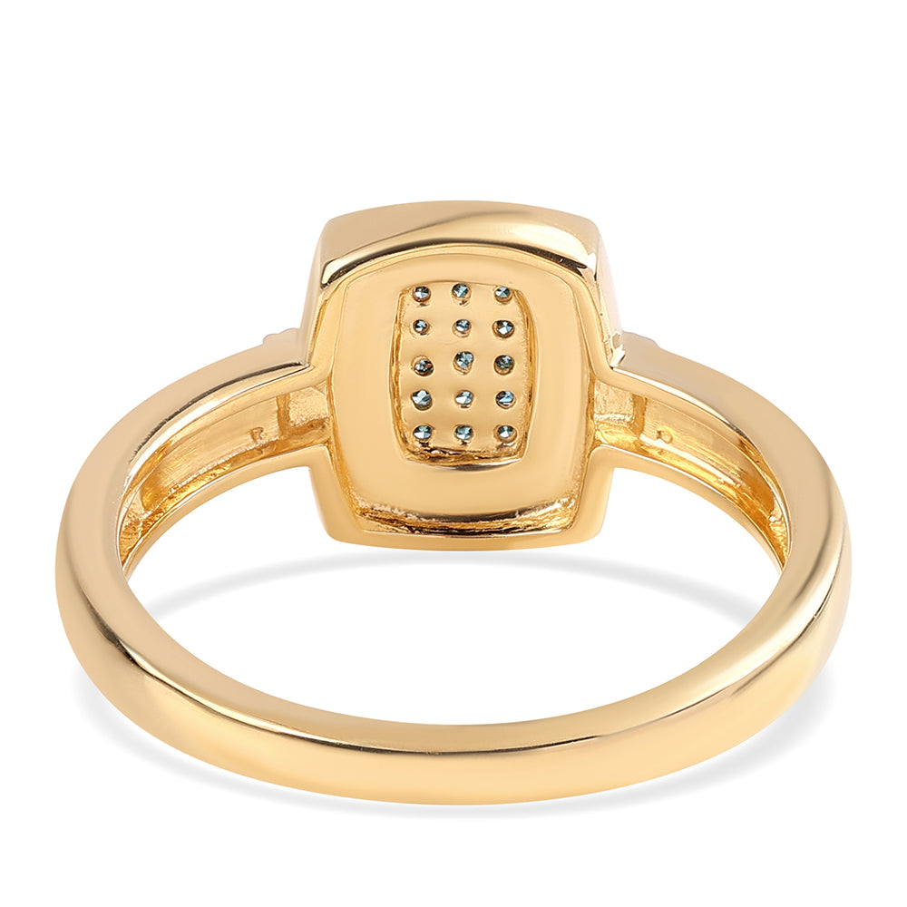 Inel din Argint 925 Placat cu Aur ( 3.73 grame ) cu Diamant Albastru și Topaz Alb 0.09 Carate