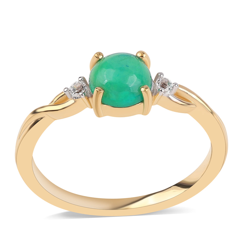Inel din Argint 925 Placat cu Aur ( 1.82 grame ) cu Opal Verde Etiopian Lega Dembi și Topaz Alb 0.58 Carate 1 
