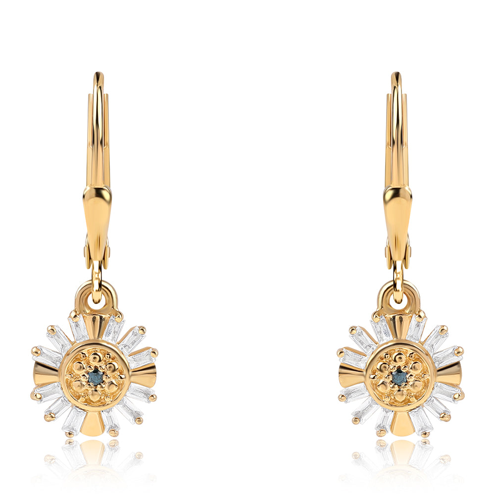 Cercei din Argint 925 Placat cu Aur ( 1.82 grame ) cu Diamant Albastru și Topaz Alb 0.18 Carate 2 