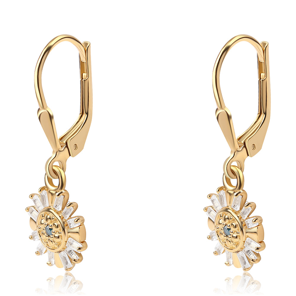 Cercei din Argint 925 Placat cu Aur ( 1.82 grame ) cu Diamant Albastru și Topaz Alb 0.18 Carate