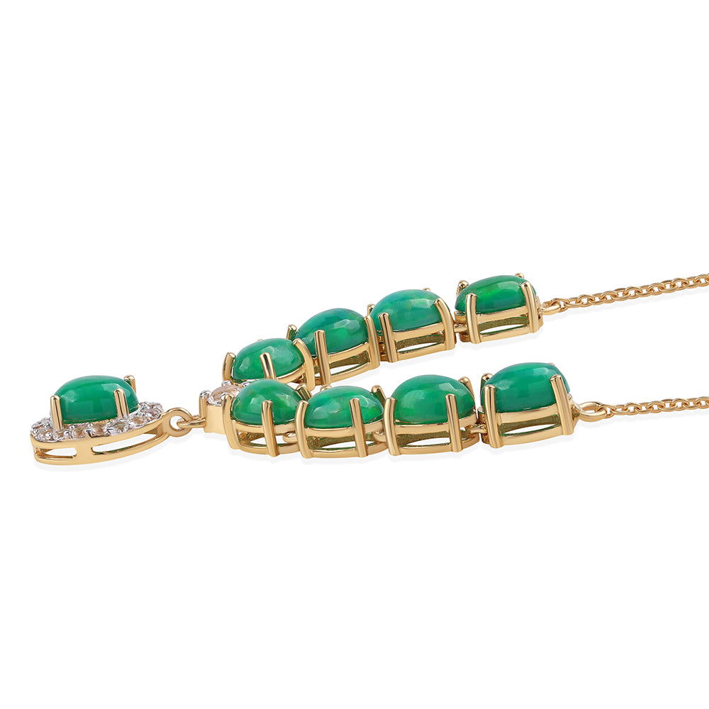 Colier din Argint 925 Placat cu Aur ( 5.26 grame ) cu Opal Verde Etiopian Lega Dembi și Topaz Alb 8.16 Carate 2 