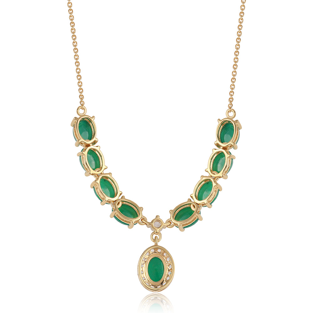 Colier din Argint 925 Placat cu Aur ( 5.26 grame ) cu Opal Verde Etiopian Lega Dembi și Topaz Alb 8.16 Carate 3 