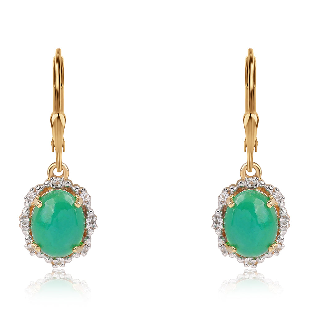 Cercei din Argint 925 Placat cu Aur ( 3 grame ) cu Opal Verde Etiopian Lega Dembi și Topaz Alb 2.47 Carate