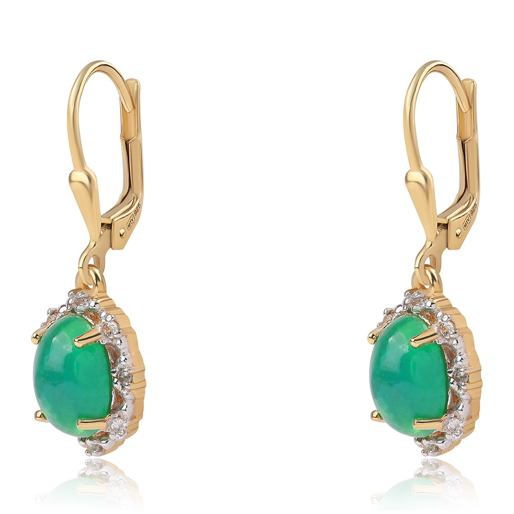 Cercei din Argint 925 Placat cu Aur ( 3 grame ) cu Opal Verde Etiopian Lega Dembi și Topaz Alb 2.47 Carate 1 