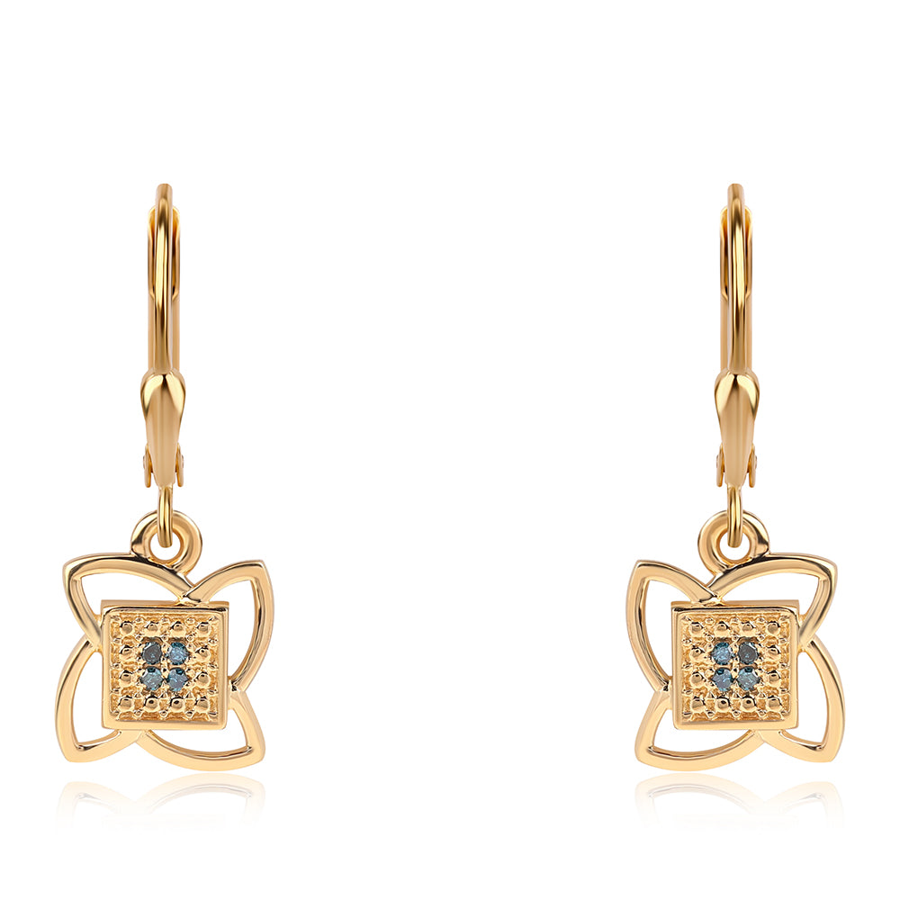 Cercei din Argint 925 Placat cu Aur ( 2.45 grame ) cu Diamant Albastru 0.04 Carate 2 