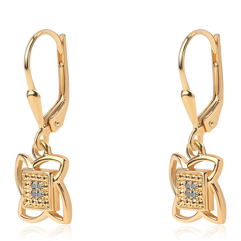 Cercei din Argint 925 Placat cu Aur ( 2.45 grame ) cu Diamant Albastru 0.04 Carate