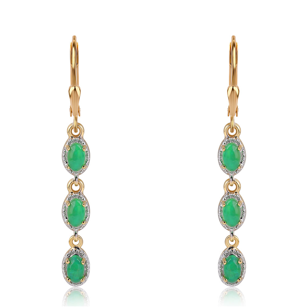 Cercei din Argint 925 Placat cu Aur ( 2.75 grame ) cu Opal Verde Etiopian Lega Dembi 0.96 Carate 1 