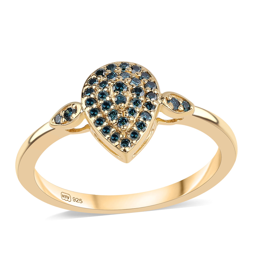 Inel din Argint 925 Placat cu Aur ( 1.87 grame ) cu Diamant Albastru 0.2 Carate 1 