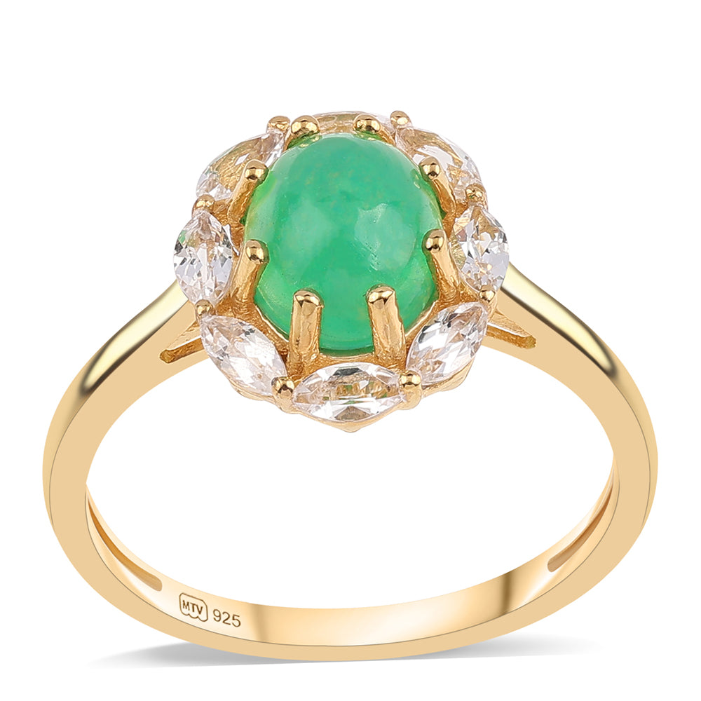 Inel din Argint 925 Placat cu Aur ( 2.12 grame ) cu Opal Verde Etiopian Lega Dembi și Topaz Alb 1.97 Carate 1 