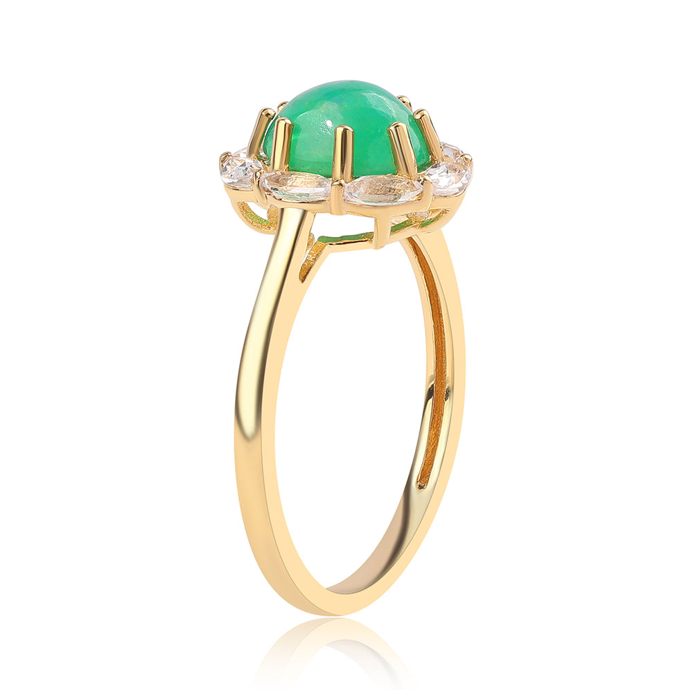 Inel din Argint 925 Placat cu Aur ( 2.12 grame ) cu Opal Verde Etiopian Lega Dembi și Topaz Alb 1.97 Carate 3 