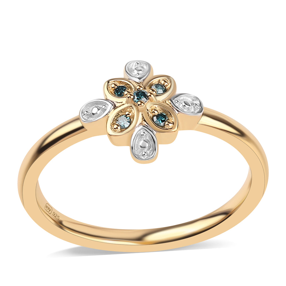 Inel din Argint 925 Placat cu Aur ( 2.22 grame ) cu Diamant Albastru 0.04 Carate 1 