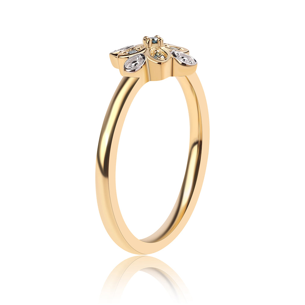 Inel din Argint 925 Placat cu Aur ( 2.22 grame ) cu Diamant Albastru 0.04 Carate 2 