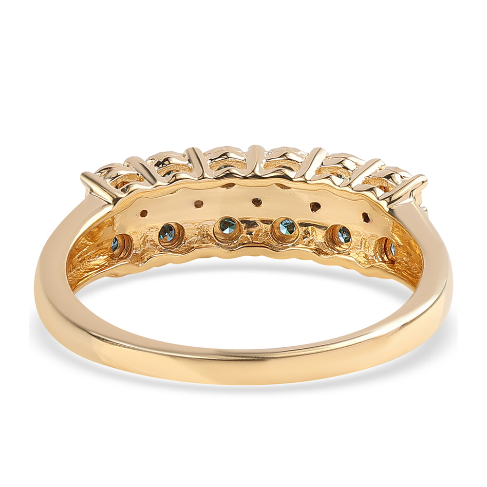 Inel din Argint 925 Placat cu Aur ( 3.71 grame ) cu Diamant Albastru și Diamant Alb 0.12 Carate 2 