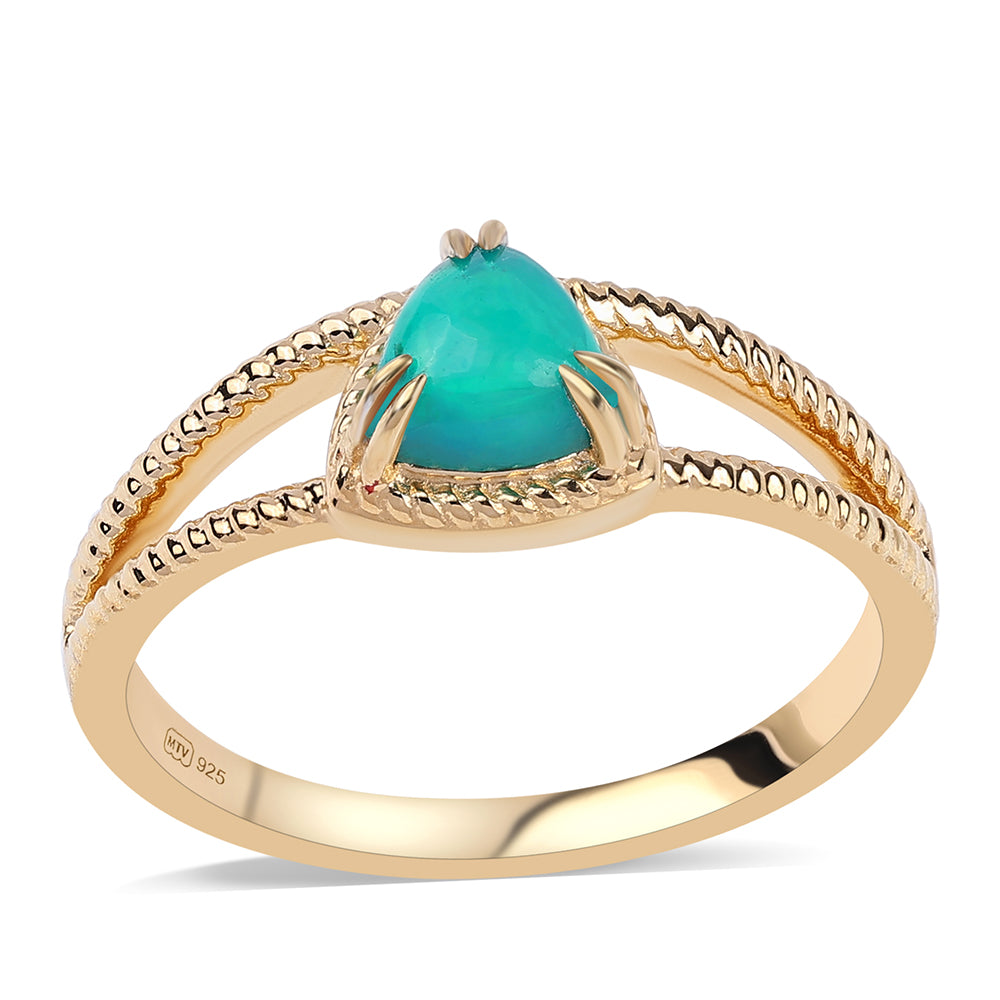 Inel din Argint 925 Placat cu Aur ( 2.68 grame ) cu Opal Verde Etiopian Lega Dembi 0.56 Carate