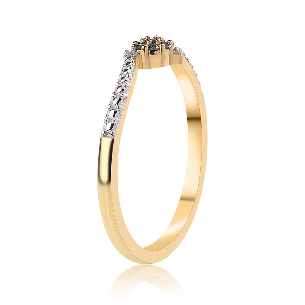 Inel din Argint 925 Placat cu Aur ( 1.77 grame ) cu Diamant Albastru și Diamant Alb 0.04 Carate 3 