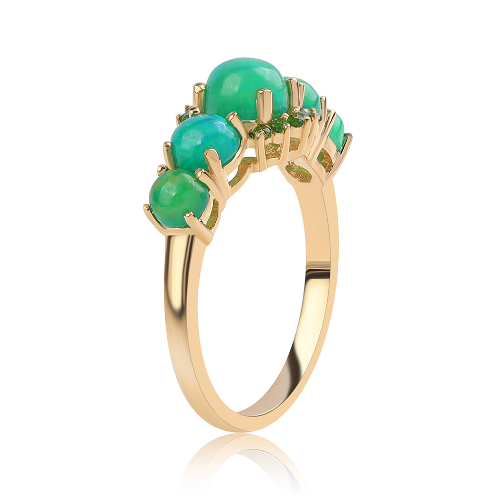 Inel din Argint 925 Placat cu Aur ( 2.78 grame ) cu Opal Verde Etiopian Lega Dembi și Cromdiopsid 1.68 Carate 2 