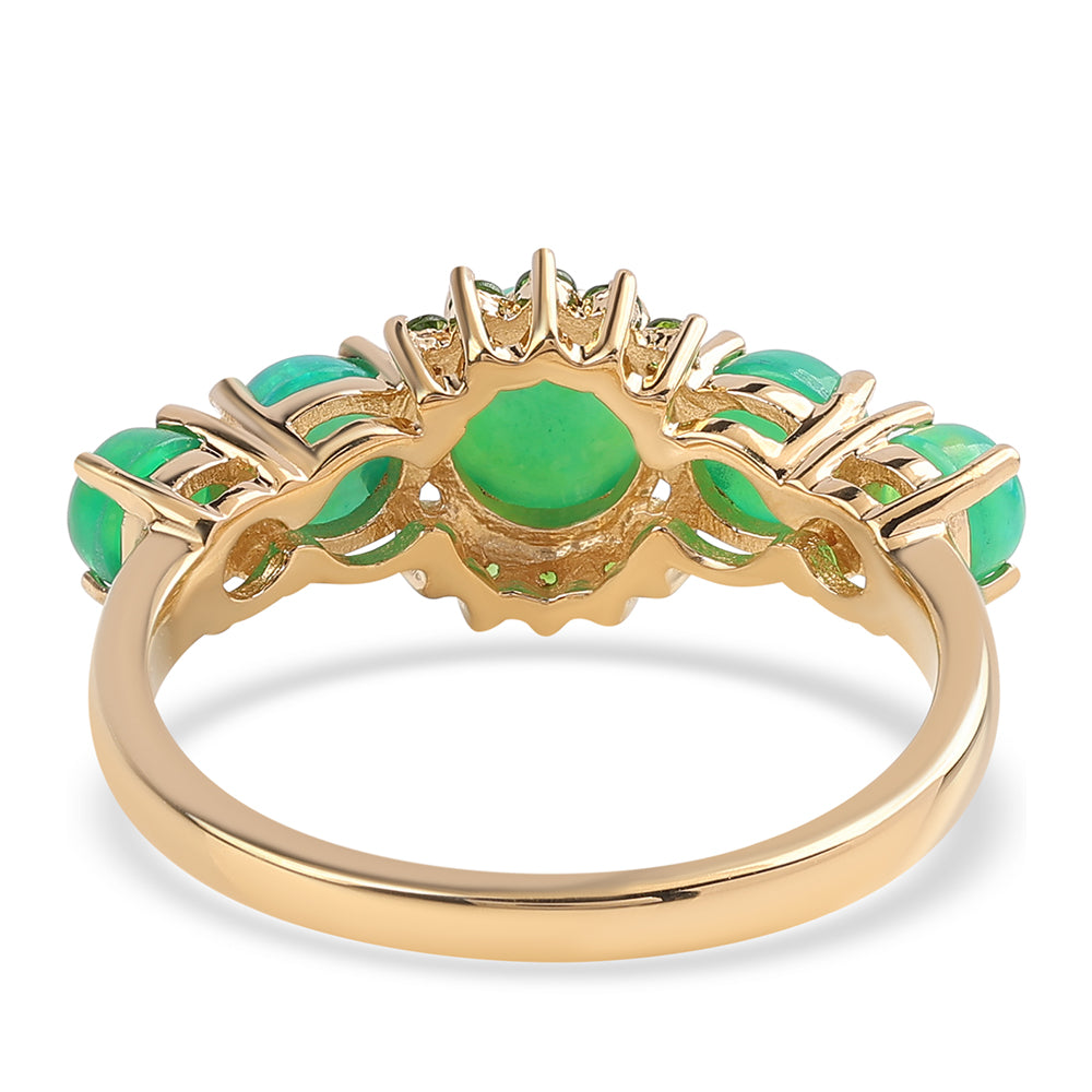 Inel din Argint 925 Placat cu Aur ( 2.78 grame ) cu Opal Verde Etiopian Lega Dembi și Cromdiopsid 1.68 Carate
