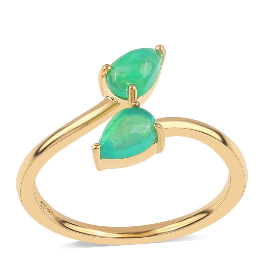 Inel din Argint 925 Placat cu Aur ( 1.79 grame ) cu Opal Verde Etiopian Lega Dembi 0.52 Carate 1 