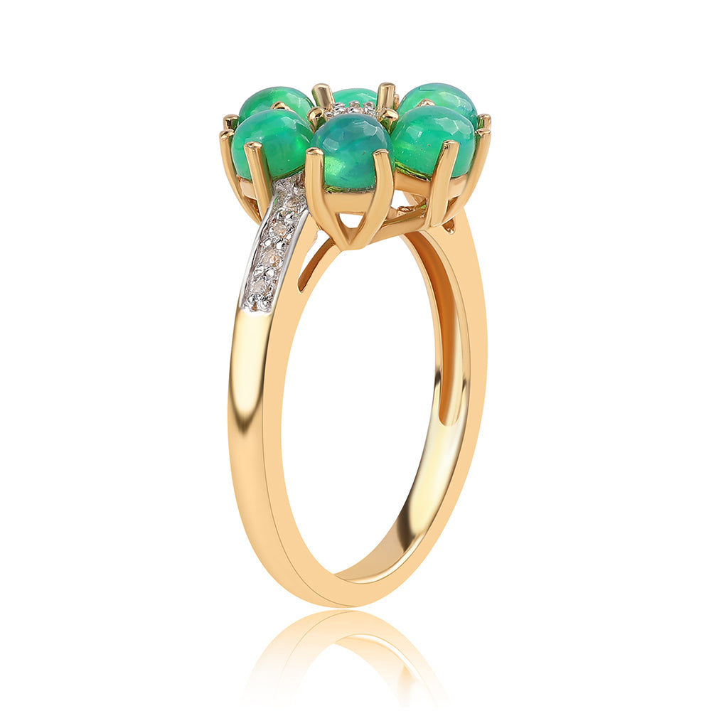 Inel din Argint 925 Placat cu Aur ( 3.12 grame ) cu Opal Verde Etiopian Lega Dembi și Topaz Alb 1.1 Carate 2 