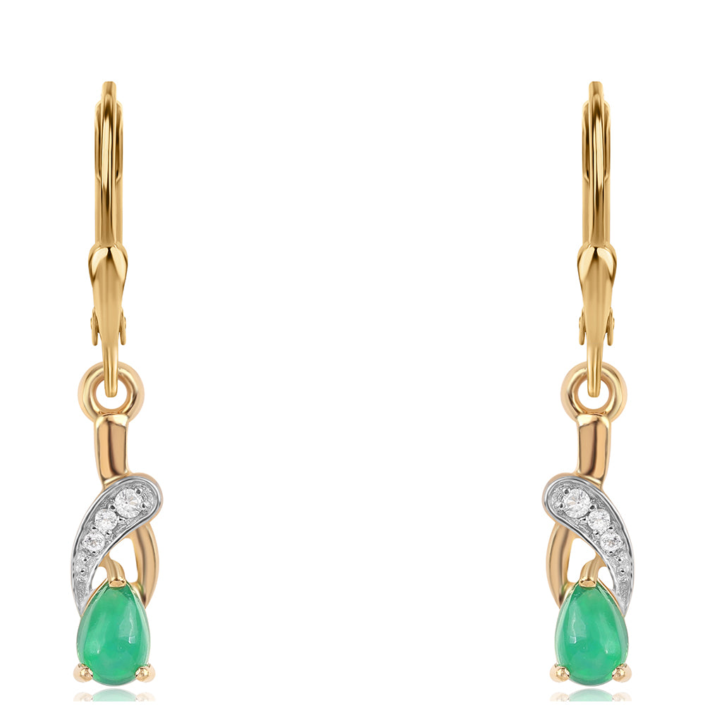 Cercei din Argint 925 Placat cu Aur ( 2 grame ) cu Opal Verde Etiopian Lega Dembi și Topaz Alb 0.59 Carate 2 