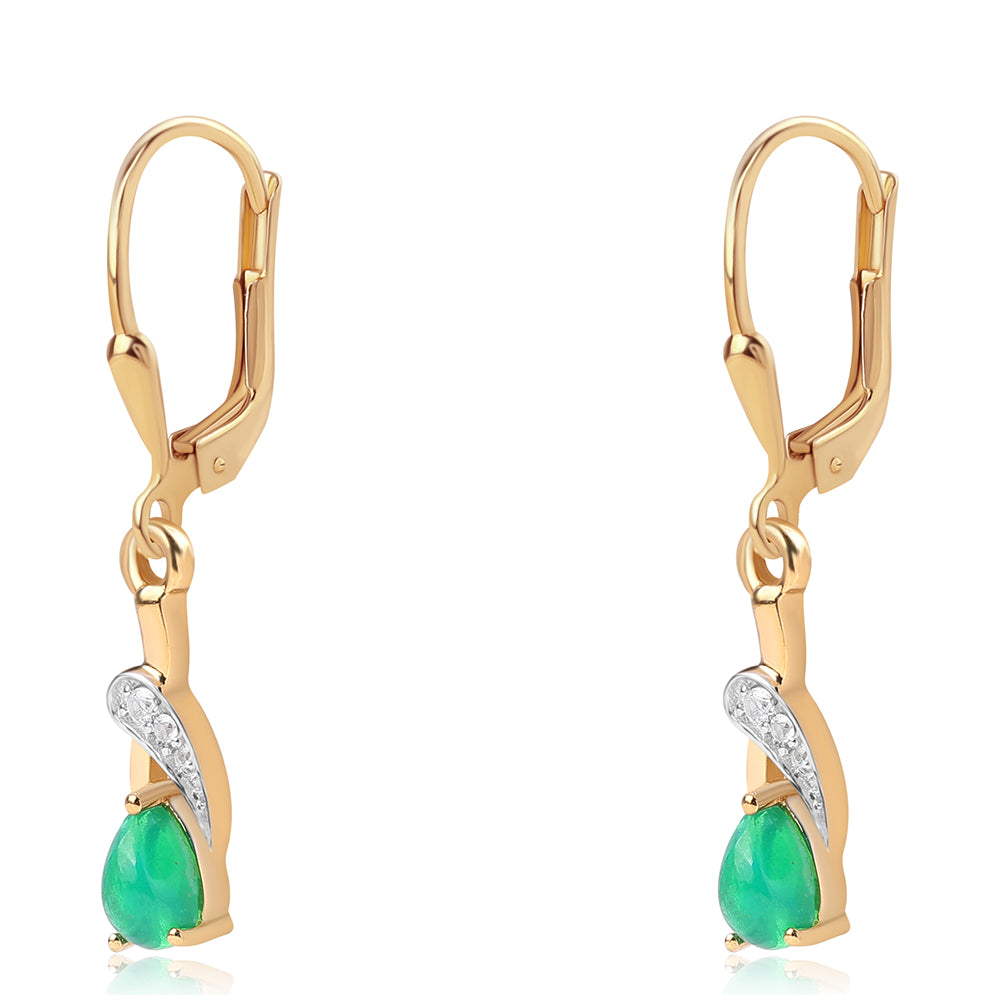 Cercei din Argint 925 Placat cu Aur ( 2 grame ) cu Opal Verde Etiopian Lega Dembi și Topaz Alb 0.59 Carate