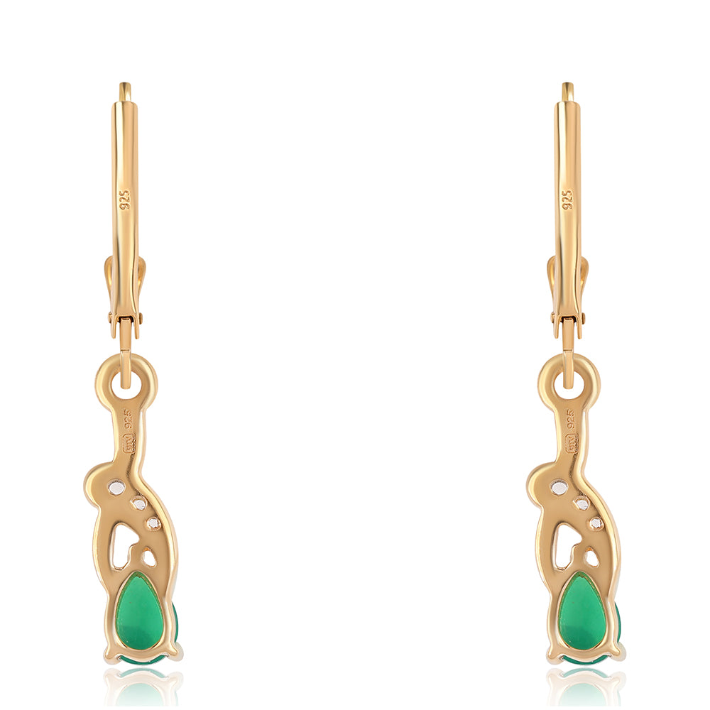 Cercei din Argint 925 Placat cu Aur ( 2 grame ) cu Opal Verde Etiopian Lega Dembi și Topaz Alb 0.59 Carate