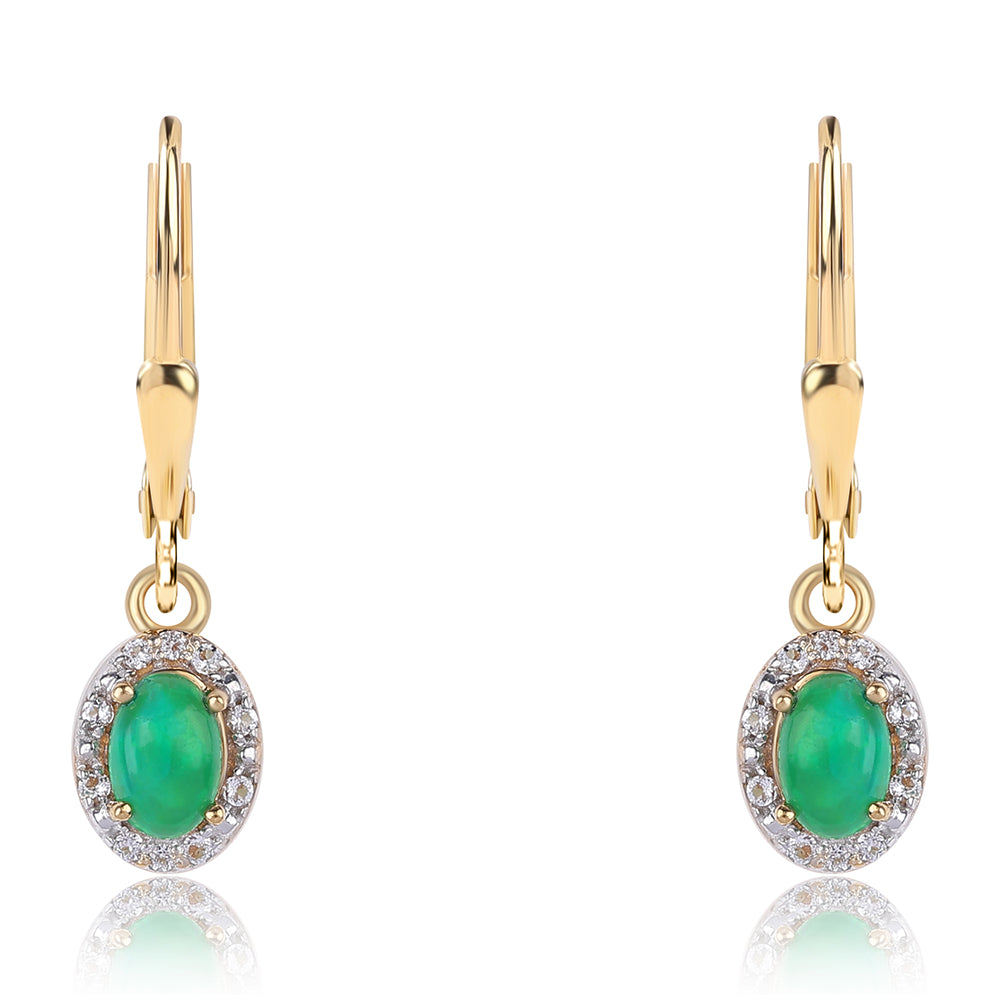 Cercei din Argint 925 Placat cu Aur ( 2 grame ) cu Opal Verde Etiopian Lega Dembi și Topaz Alb 1.26 Carate