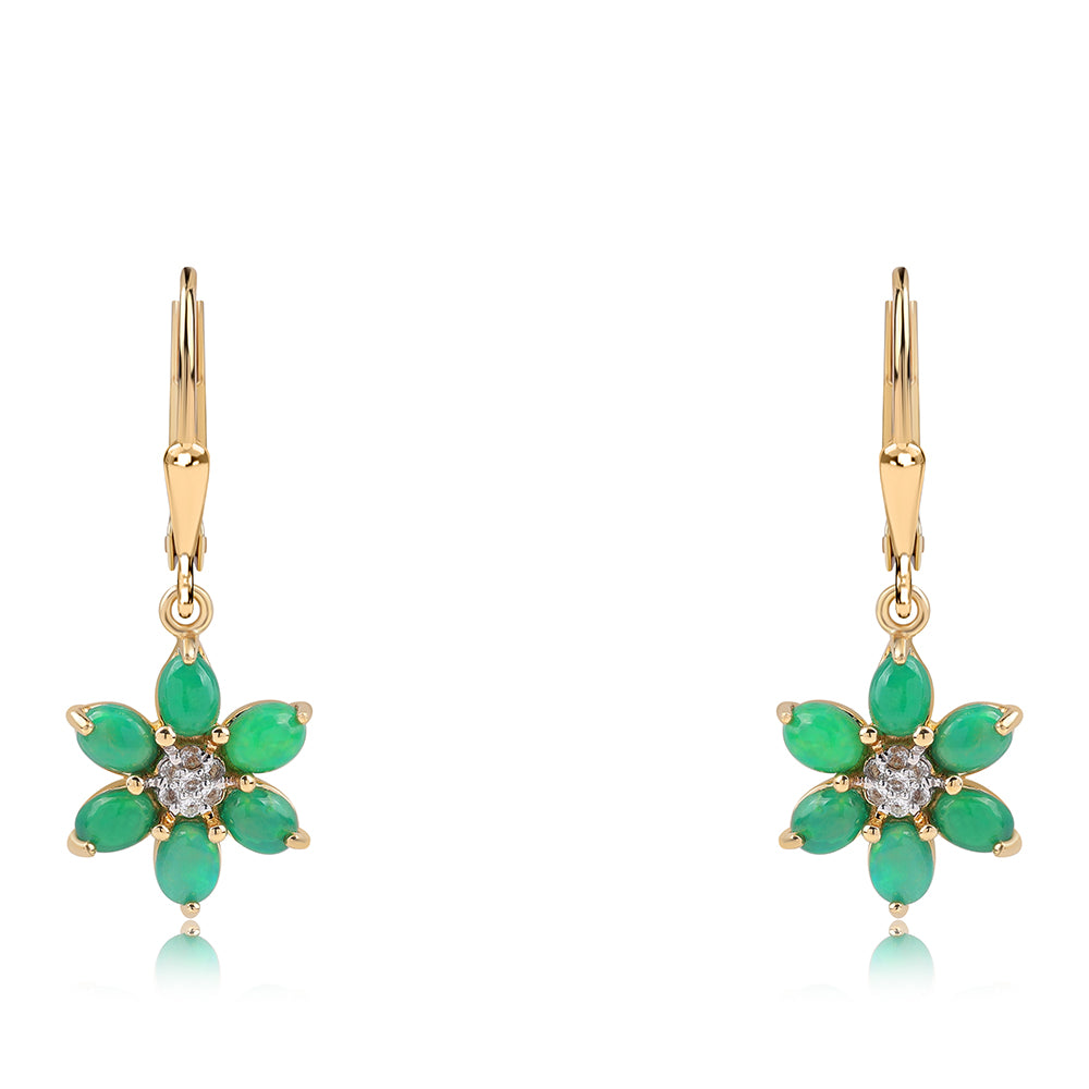 Cercei din Argint 925 Placat cu Aur ( 2.18 grame ) cu Opal Verde Etiopian Lega Dembi și Topaz Alb 1.55 Carate