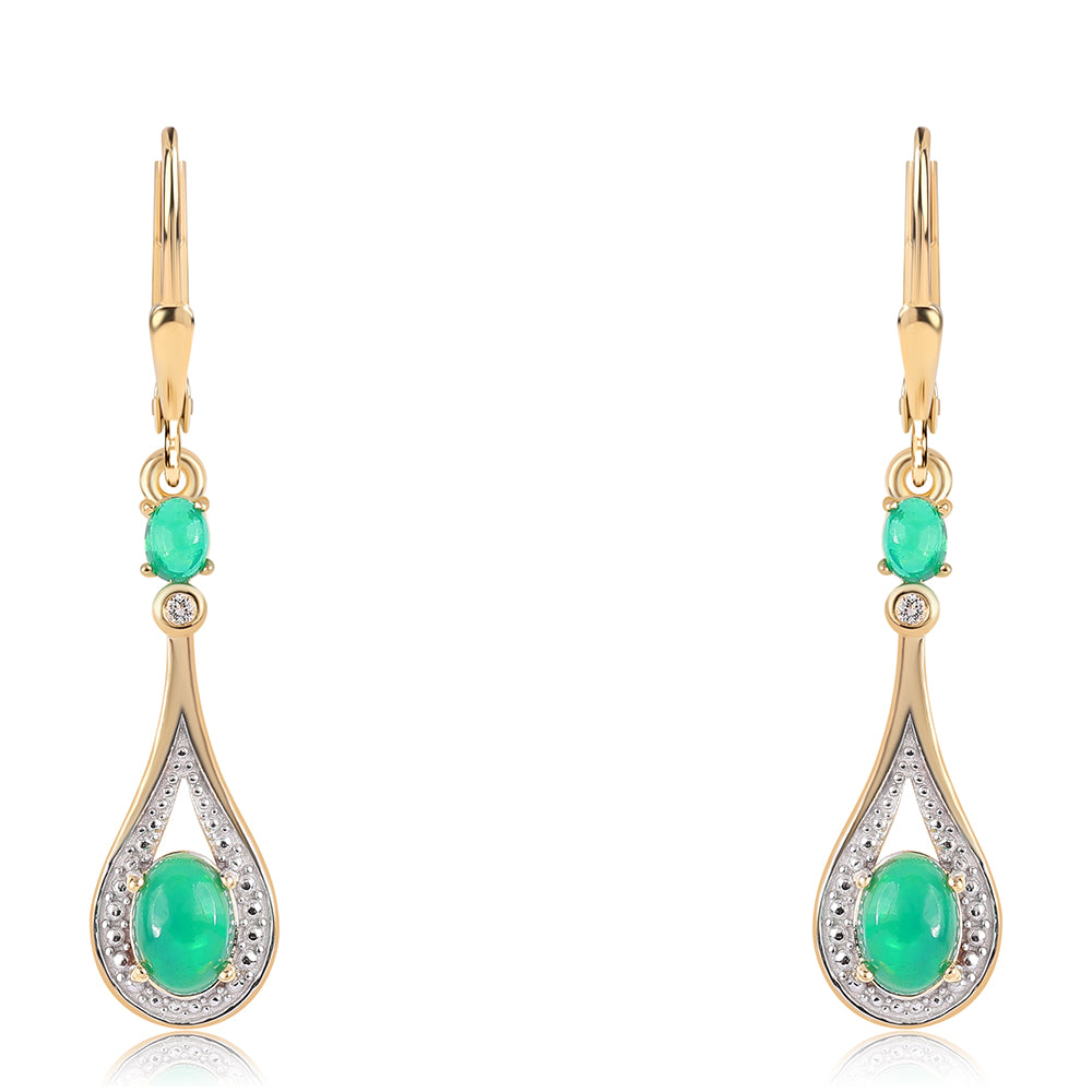 Cercei din Argint 925 Placat cu Aur ( 2.98 grame ) cu Opal Verde Etiopian Lega Dembi și Topaz Alb 1.36 Carate