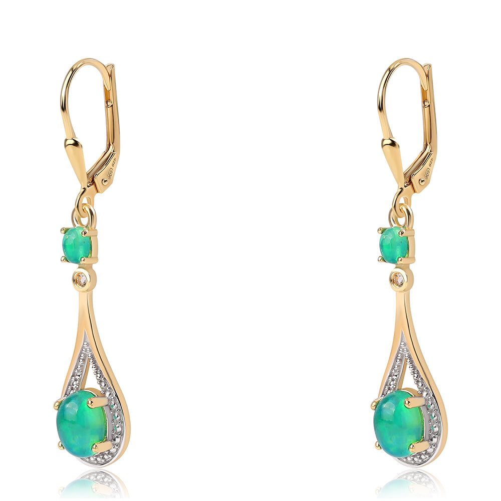 Cercei din Argint 925 Placat cu Aur ( 2.98 grame ) cu Opal Verde Etiopian Lega Dembi și Topaz Alb 1.36 Carate 1 