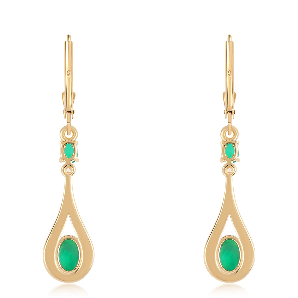 Cercei din Argint 925 Placat cu Aur ( 2.98 grame ) cu Opal Verde Etiopian Lega Dembi și Topaz Alb 1.36 Carate