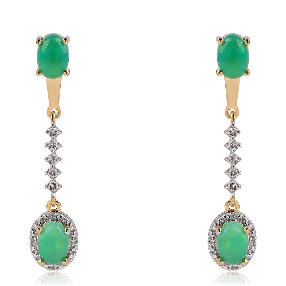 Cercei din Argint 925 Placat cu Aur ( 2.94 grame ) cu Opal Verde Etiopian Lega Dembi și Topaz Alb 1.54 Carate