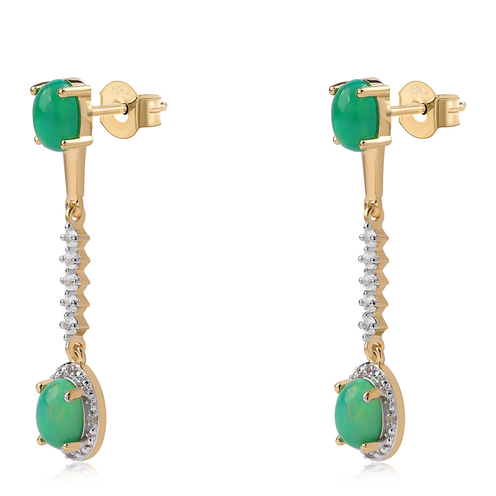 Cercei din Argint 925 Placat cu Aur ( 2.94 grame ) cu Opal Verde Etiopian Lega Dembi și Topaz Alb 1.54 Carate 1 