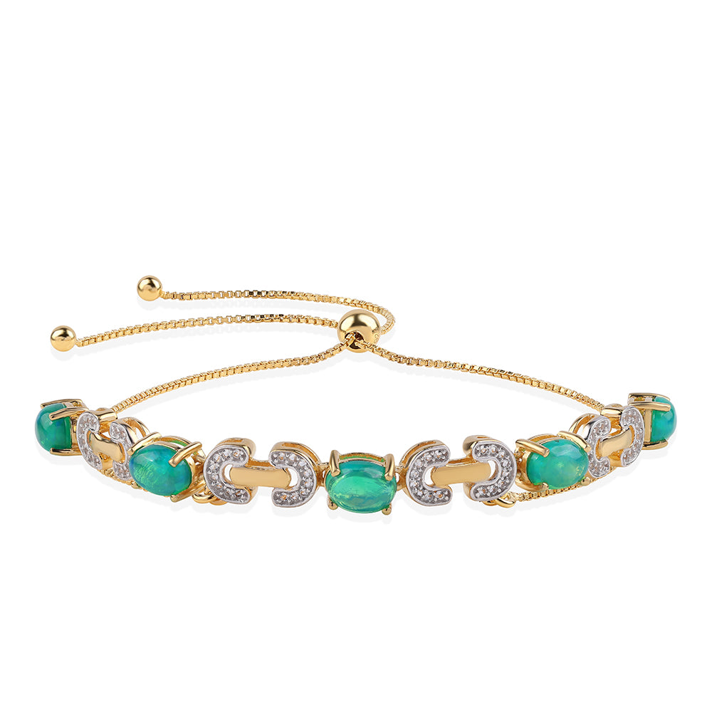Brățară din Argint 925 Placat cu Aur ( 4.93 grame ) cu Opal Verde Etiopian Lega Dembi și Topaz Alb 3.07 Carate