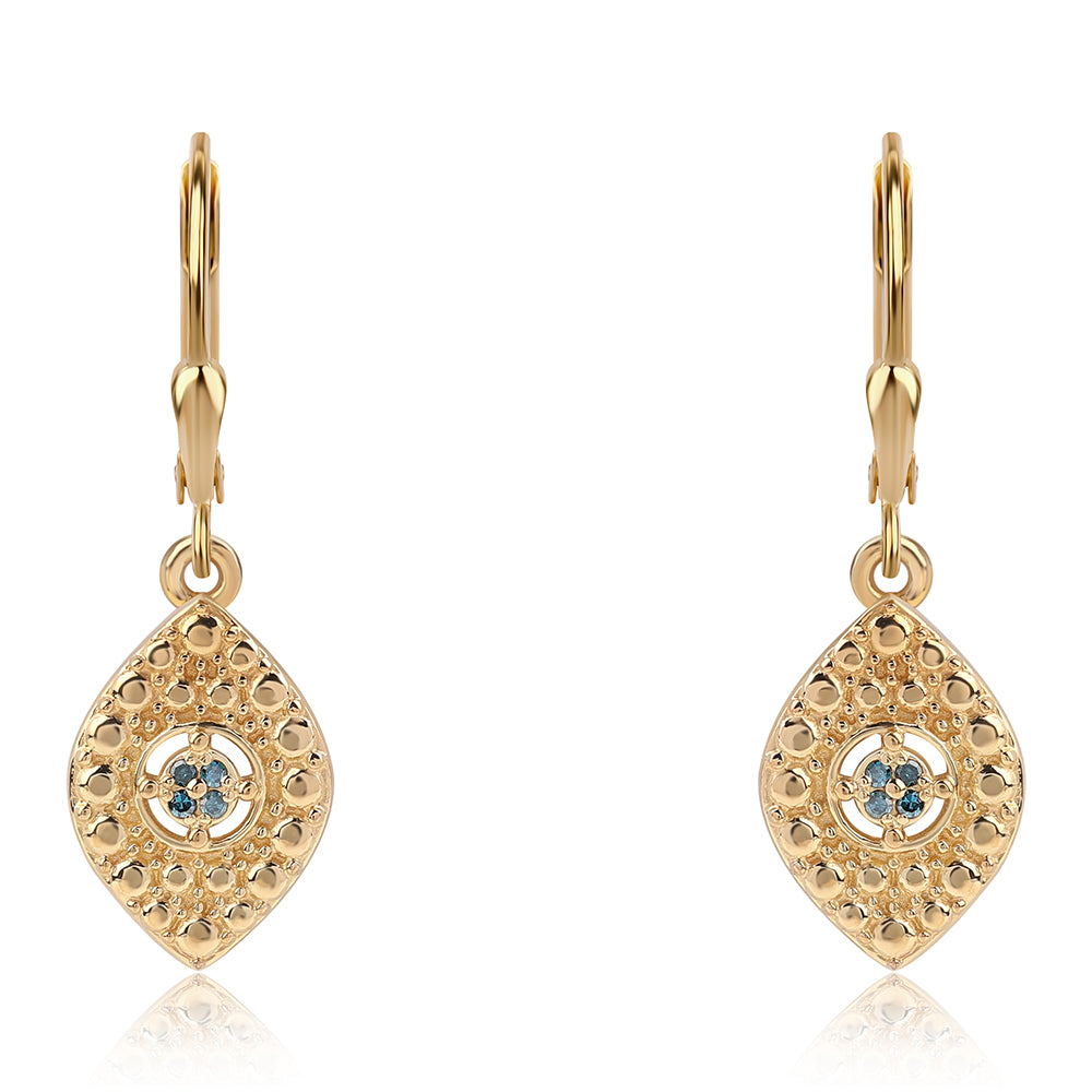 Cercei din Argint 925 Placat cu Aur ( 2.96 grame ) cu Diamant Albastru 0.04 Carate