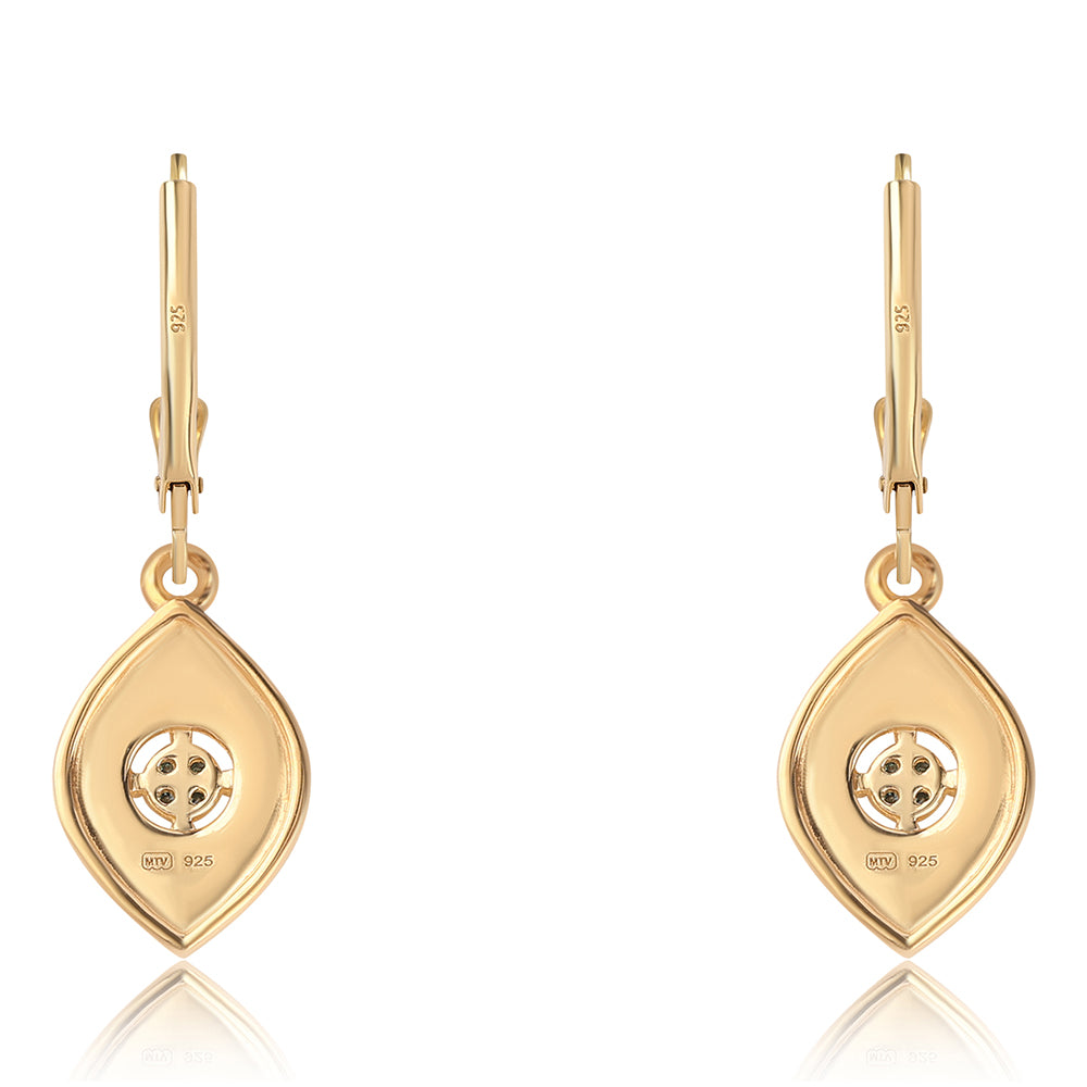 Cercei din Argint 925 Placat cu Aur ( 2.96 grame ) cu Diamant Albastru 0.04 Carate 3 