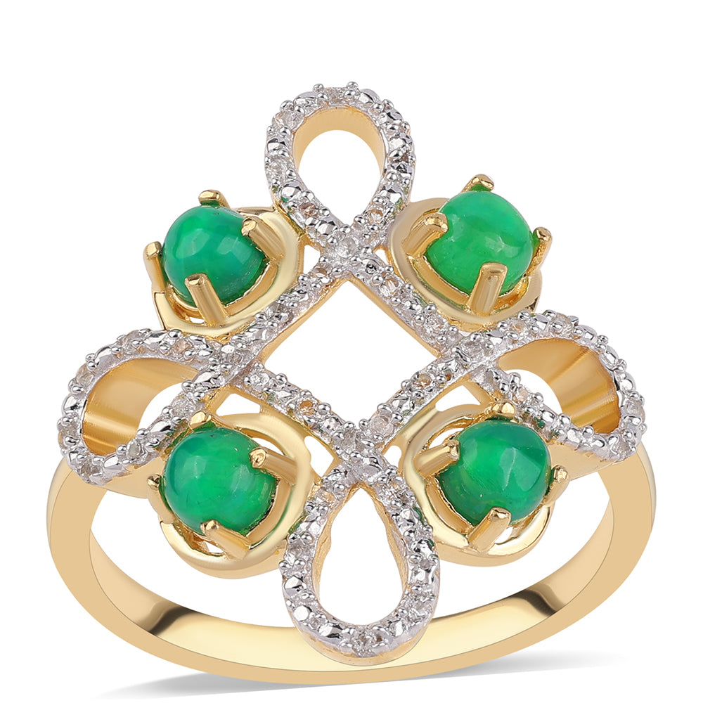 Inel din Argint 925 Placat cu Aur ( 4.22 grame ) cu Opal Verde Etiopian Lega Dembi și Topaz Alb 0.92 Carate 1 