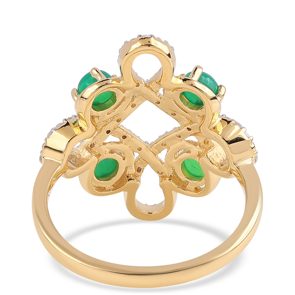 Inel din Argint 925 Placat cu Aur ( 4.22 grame ) cu Opal Verde Etiopian Lega Dembi și Topaz Alb 0.92 Carate 2 