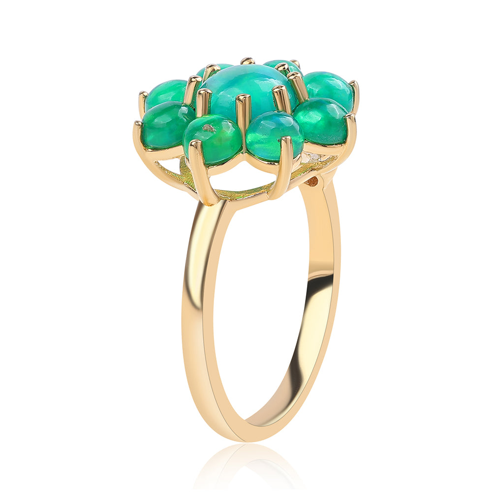 Inel din Argint 925 Placat cu Aur ( 3.09 grame ) cu Opal Verde Etiopian Lega Dembi și Topaz Alb 2.41 Carate 3 