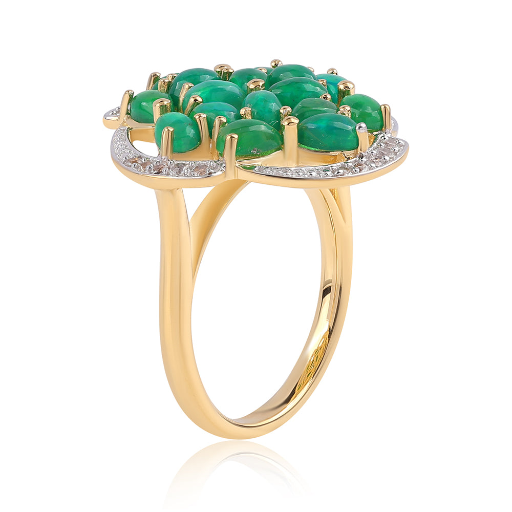 Inel din Argint 925 Placat cu Aur ( 5.12 grame ) cu Opal Verde Etiopian Lega Dembi și Topaz Alb 2.52 Carate