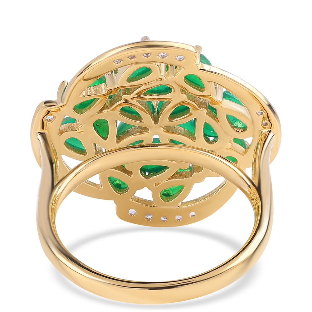 Inel din Argint 925 Placat cu Aur ( 5.12 grame ) cu Opal Verde Etiopian Lega Dembi și Topaz Alb 2.52 Carate 3 