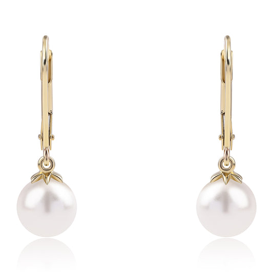 Cercei din Aur de 9K ( 1.1 grame ) cu Perlă de Apă Dulce Albă 6.71 Carate