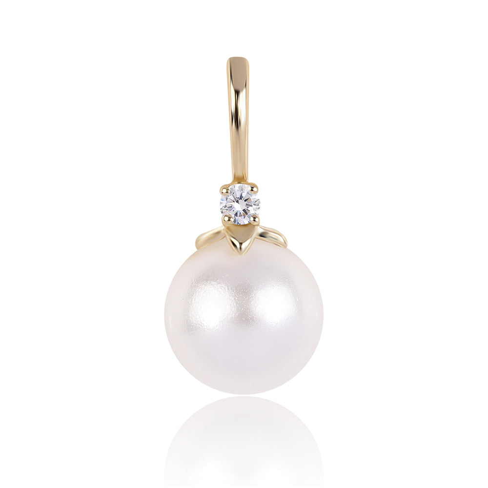 Pandantiv din Aur de 9K ( 0.25 grame ) cu Perlă de Apă Dulce Albă și Zircon Alb 3.43 Carate 1 