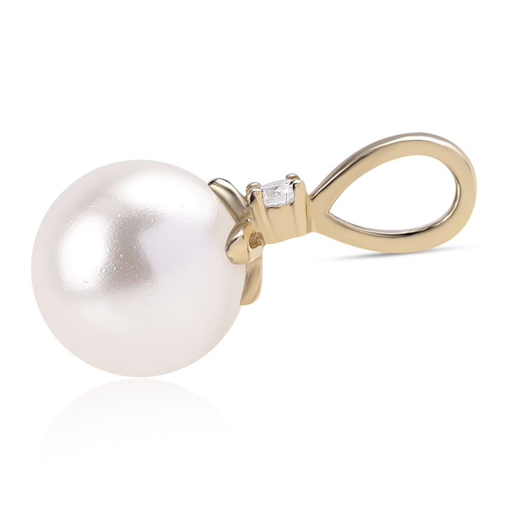 Pandantiv din Aur de 9K ( 0.25 grame ) cu Perlă de Apă Dulce Albă și Zircon Alb 3.43 Carate 2 