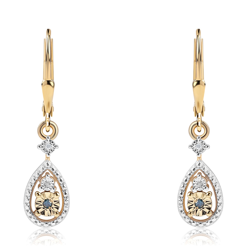 Cercei din Argint 925 Placat cu Aur ( 2.52 grame ) cu Diamant Albastru și Diamant Alb 0.05 Carate 1 