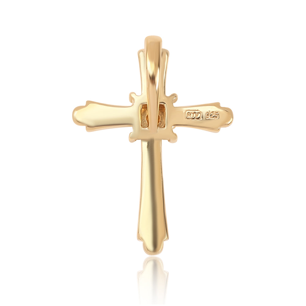 Cruce Pandantiv din Argint 925 Placat cu Aur ( 1.27 grame ) cu Diamant Albastru 0.02 Carate 3 