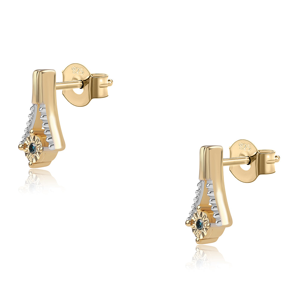 Cercei din Argint 925 Placat cu Aur ( 1.99 grame ) cu Diamant Albastru 0.02 Carate 2 